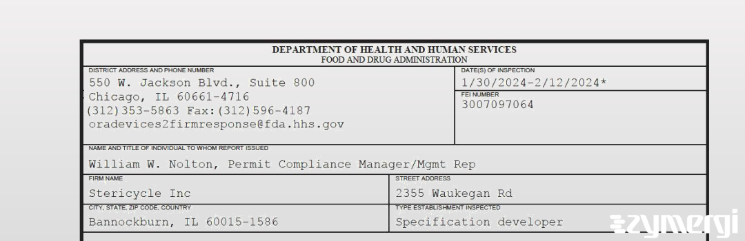 FDANews 483 Stericycle, Inc. Feb 12 2024 top