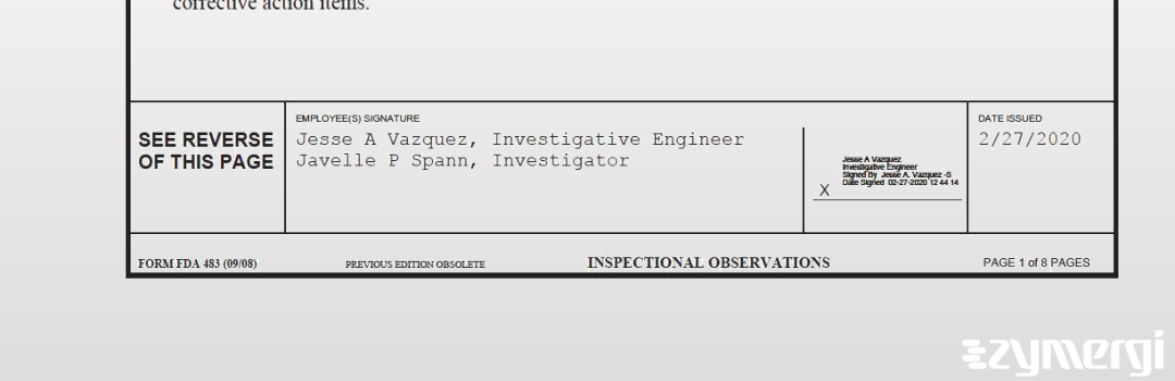 Jesse A. Vazquez FDA Investigator Javelle P. Spann FDA Investigator 