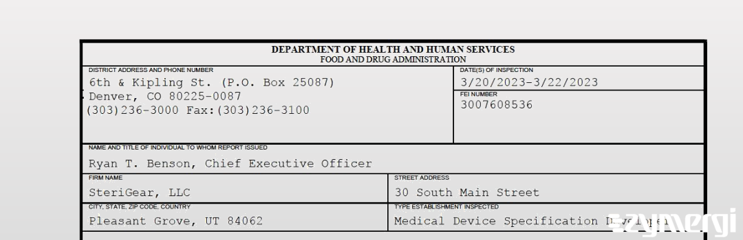 FDANews 483 SteriGear, LLC Mar 22 2023 top