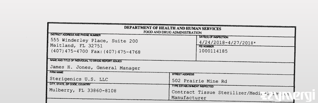 FDANews 483 Sterigenics US LLC Apr 27 2018 top