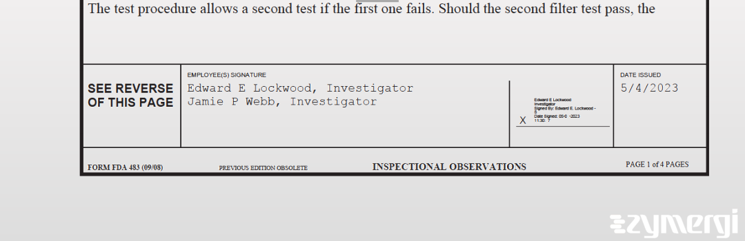 Edward E. Lockwood FDA Investigator Jamie P. Webb FDA Investigator