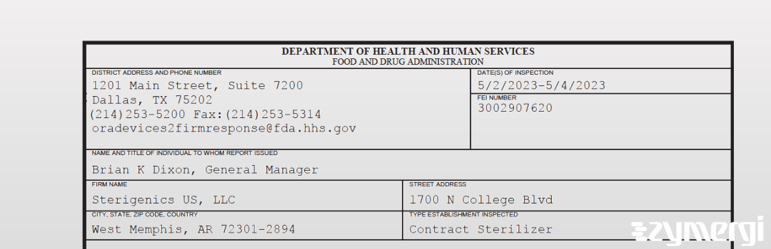 FDANews 483 Sterigenics US LLC May 4 2023 top