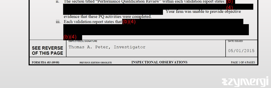 Thomas A. Peter FDA Investigator Medical Device Specialist 