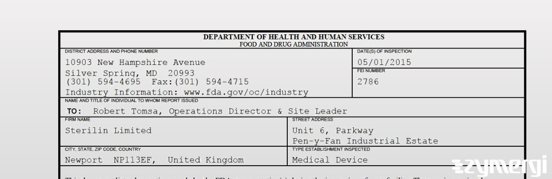 FDANews 483 Sterilin Limited May 1 2015 top