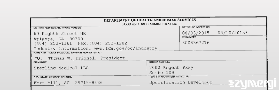 FDANews 483 Sterling Medical LLC Aug 10 2015 top