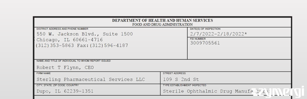 FDANews 483 Sterling Pharmaceutical Services LLC Feb 18 2022 top