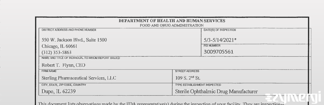 FDANews 483 Sterling Pharmceutical Svcs May 14 2021 top