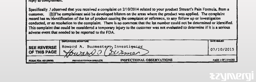 Howard A. Burmester FDA Investigator