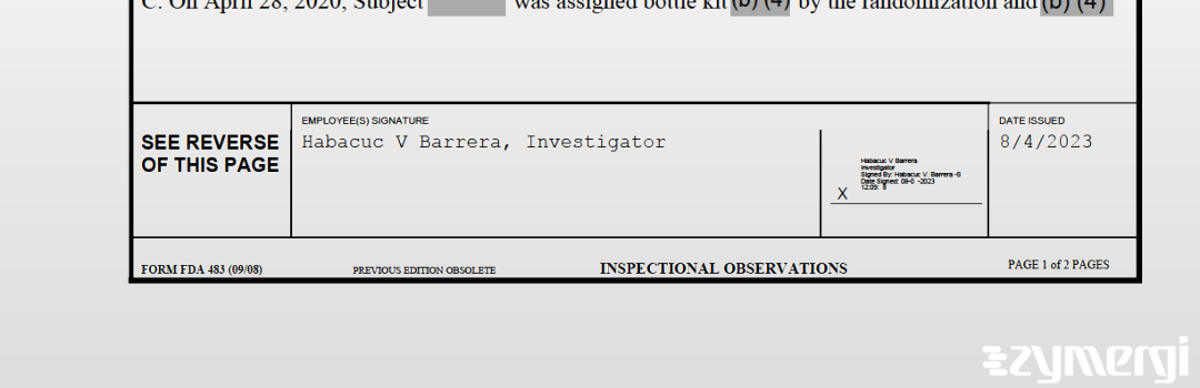 Habacuc V. Barrera FDA Investigator 