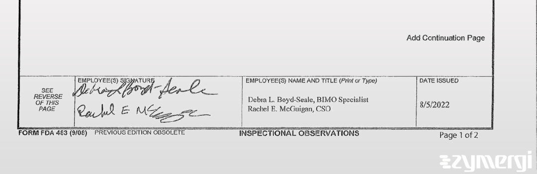 Rachel E. McGuigan FDA Investigator Debra L. Boyd Seale FDA Investigator Boyd Seale, Debra L FDA Investigator