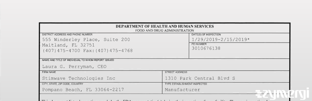 FDANews 483 Stimwave Technologies Inc Feb 15 2019 top