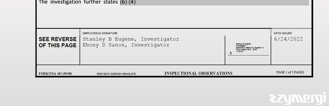 Stanley B. Eugene FDA Investigator Ebony D. Sanon FDA Investigator 