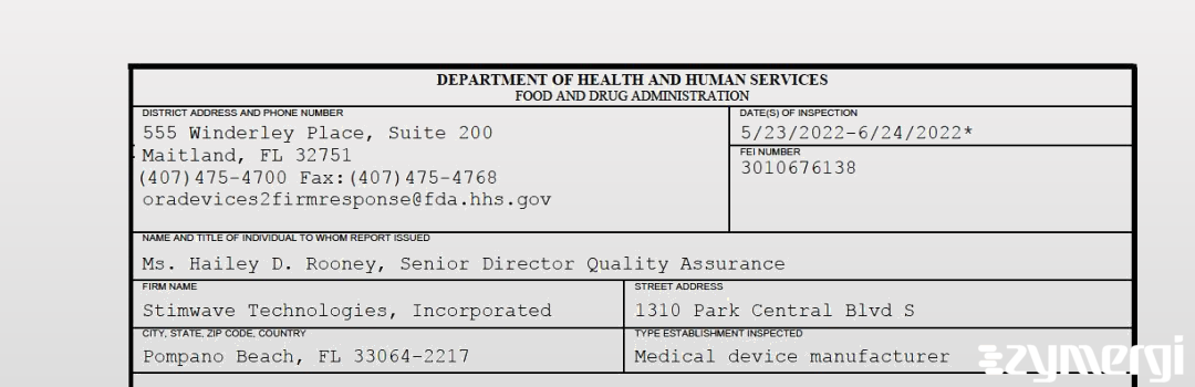 FDANews 483 Stimwave Technologies, Incorporated Jun 24 2022 top