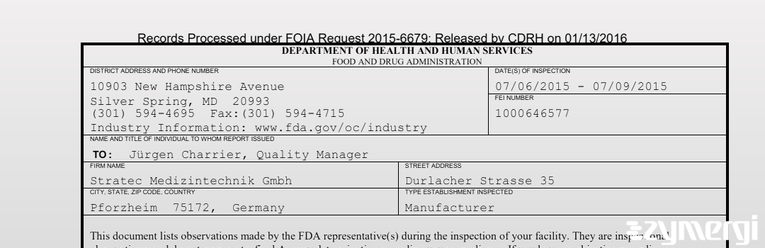 FDANews 483 Stratec Medizintechnik Gmbh Jul 9 2015 top