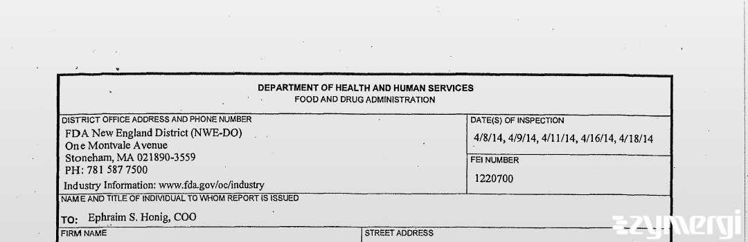 FDANews 483 Strem Chemicals, Inc. Apr 18 2014 top