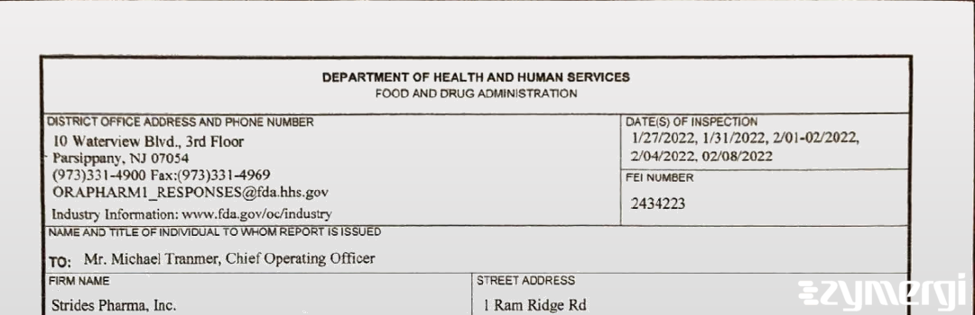 FDANews 483 Strides Pharma Inc. Feb 8 2022 top