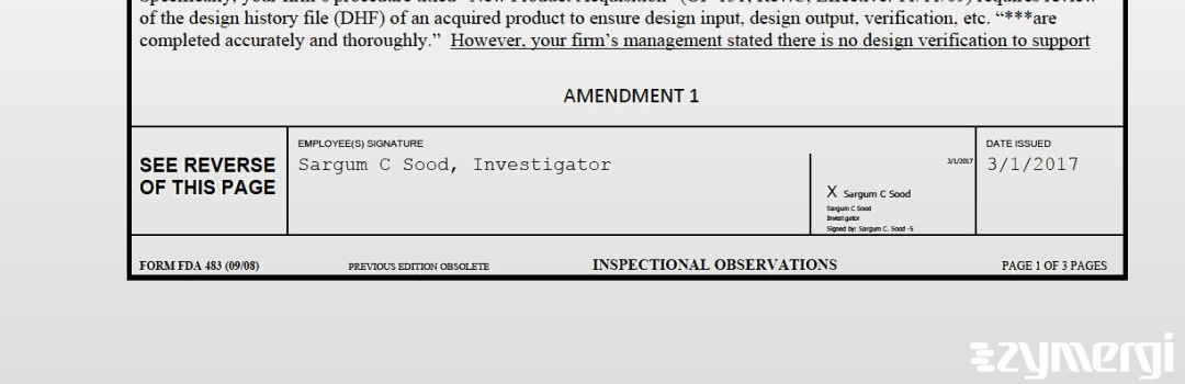 Sargum C. Sood FDA Investigator 