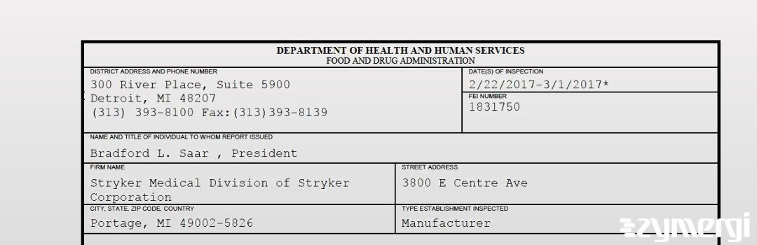 FDANews 483 Stryker Medical Division of Stryker Corporation Mar 1 2017 top