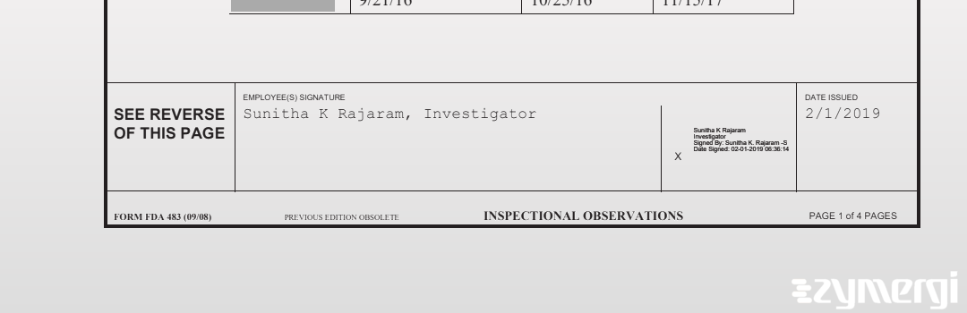 Sunitha K. Rajaram FDA Investigator