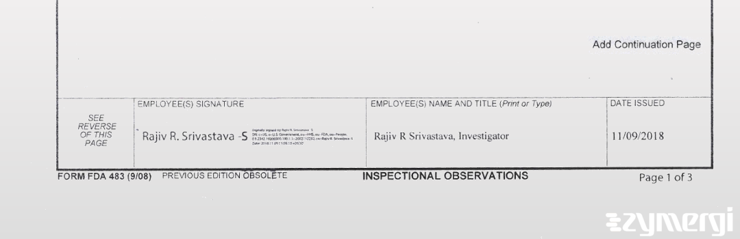 Rajiv R. Srivastava FDA Investigator 