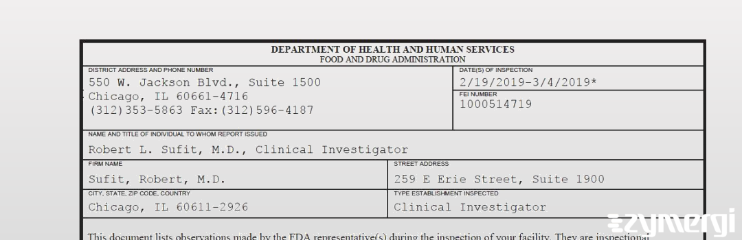 FDANews 483 Sufit, Robert, M.D. Mar 4 2019 top