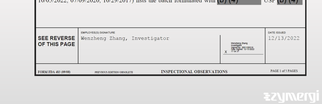 Wenzheng Zhang FDA Investigator