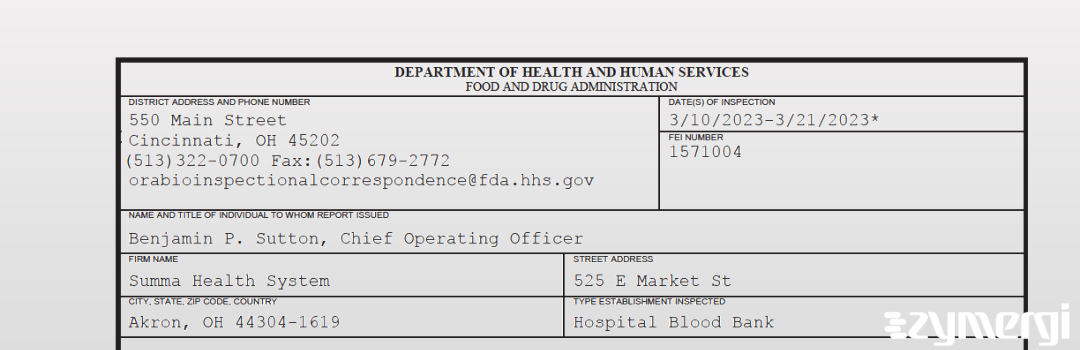 FDANews 483 Summa Health System Mar 21 2023 top