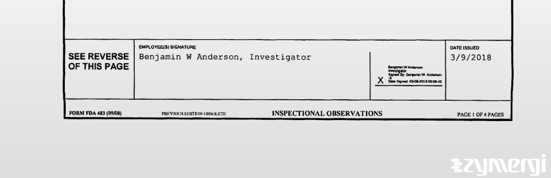 Benjamin W. Anderson FDA Investigator 