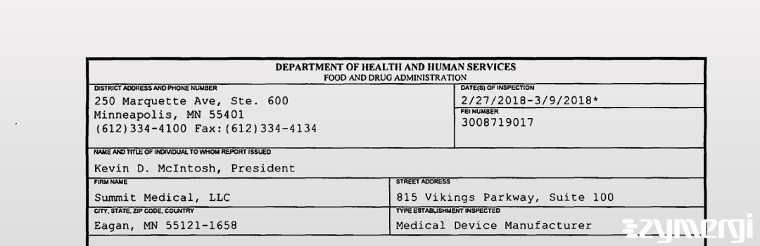 FDANews 483 Summit Medical, LLC Mar 9 2018 top