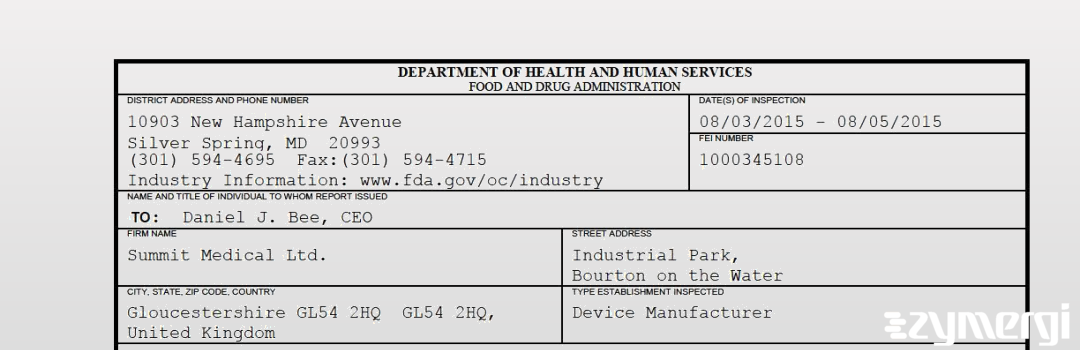 FDANews 483 Summit Medical Ltd. Aug 5 2015 top