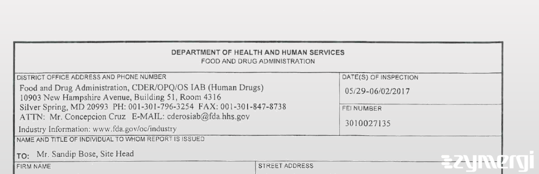 FDANews 483 Sun Pharmaceutical Industries, LTD. Jun 2 2017 top