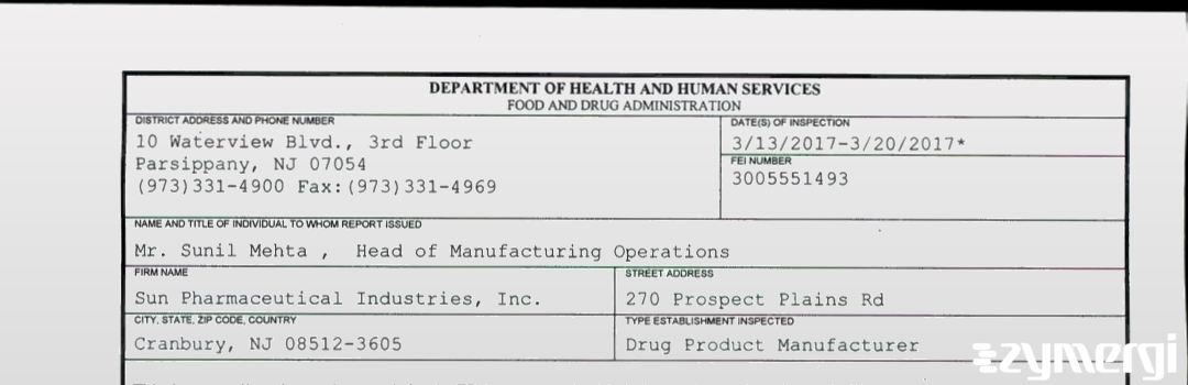 FDANews 483 Sun Pharmaceutical Industries, Inc. Mar 20 2017 top