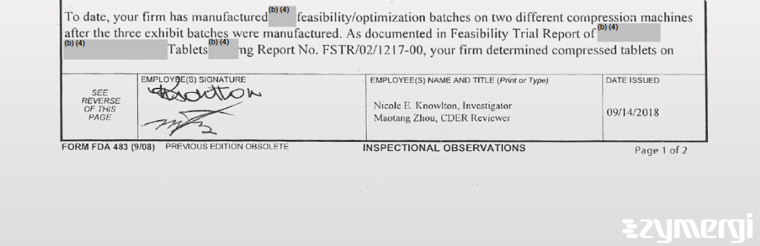 Nicole E. Knowlton FDA Investigator Maotang Zhou FDA Investigator 