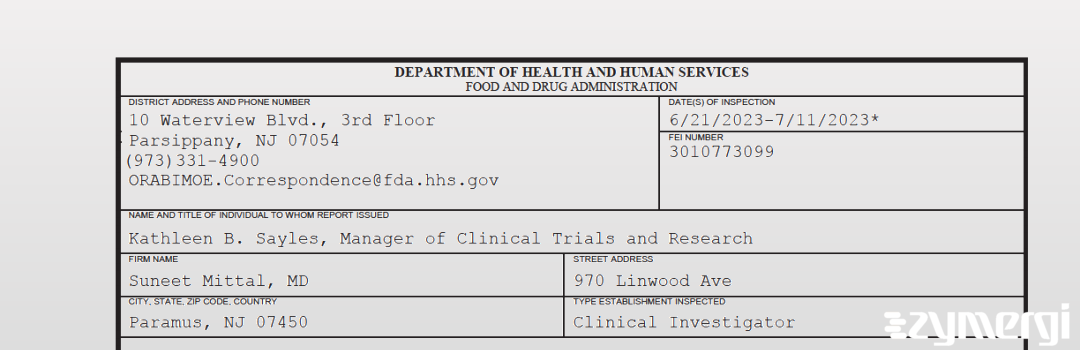 FDANews 483 Suneet Mittal, MD Jul 11 2023 top