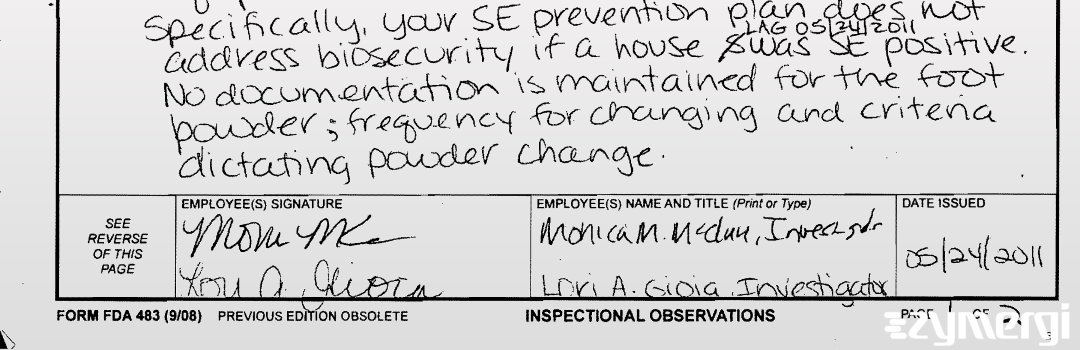 Lori Gioia FDA Investigator Monica M. McClure FDA Investigator 