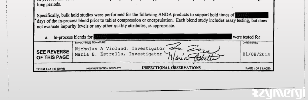 Nicholas A. Violand FDA Investigator Maria Estrella FDA Investigator 