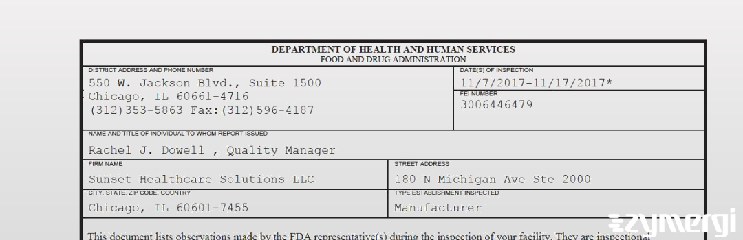 FDANews 483 Sunset Healthcare Solutions LLC Nov 17 2017 top