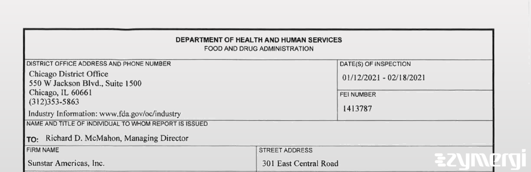 FDANews 483 Sunstar Americas, Inc. Feb 18 2021 top