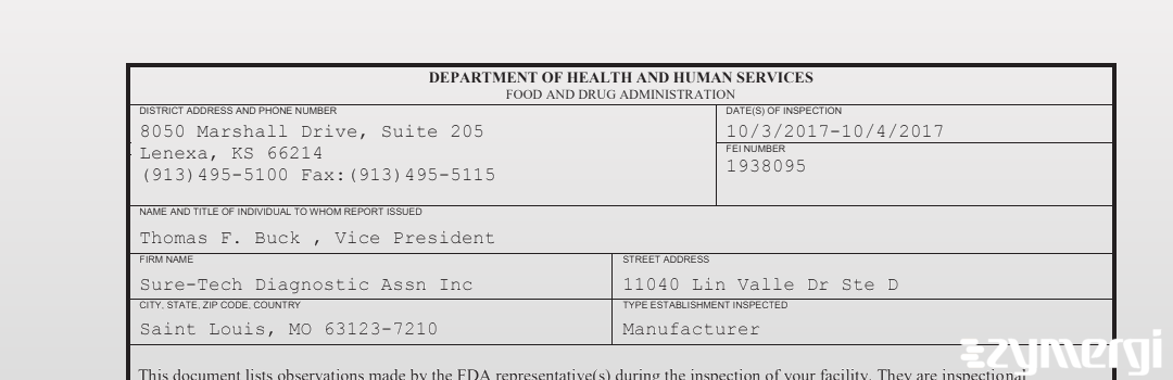 FDANews 483 Sure-Tech Diagnostic Assn Inc Oct 4 2017 top