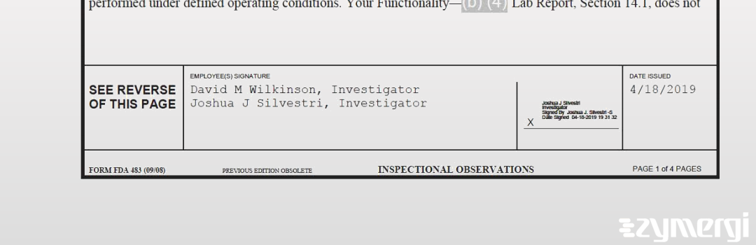 Joshua J. Silvestri FDA Investigator David M. Wilkinson FDA Investigator 