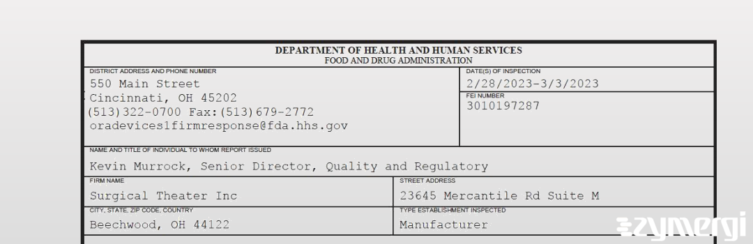 FDANews 483 Surgical Theater Inc Mar 3 2023 top