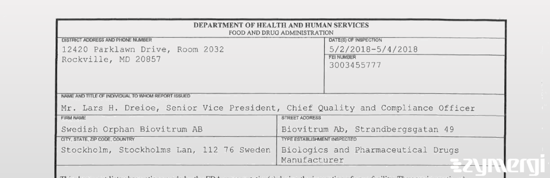 FDANews 483 Swedish Orphan Biovitrum AB May 4 2018 top