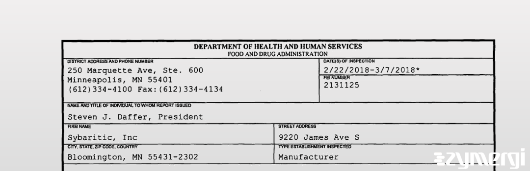 FDANews 483 Sybaritic, Inc Mar 7 2018 top