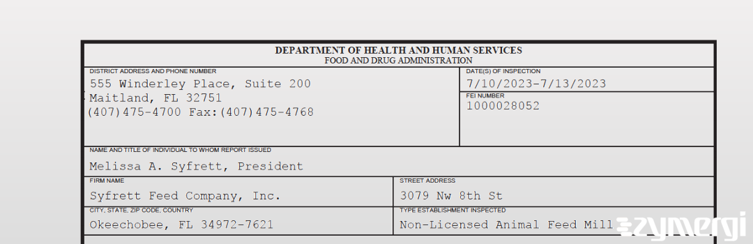 FDANews 483 Syfrett Feed Company, Inc. Jul 13 2023 top