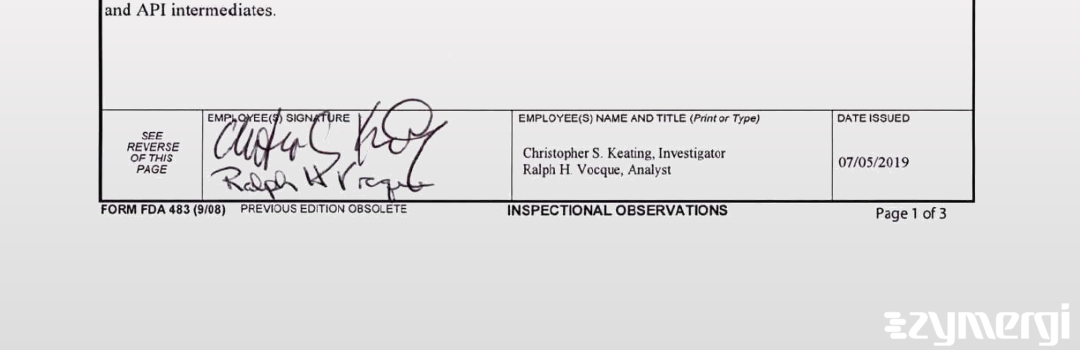 Christopher S. Keating FDA Investigator Ralph H. Vocque FDA Investigator 