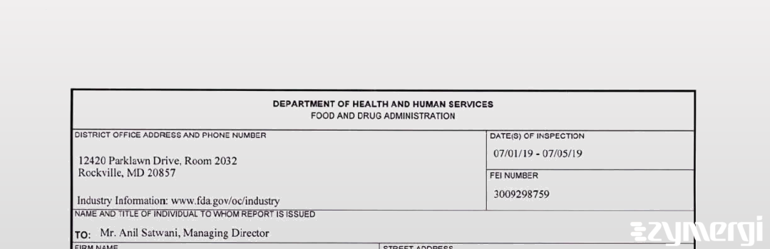 FDANews 483 Symbiotec Pharmalab Limited Jul 5 2019 top