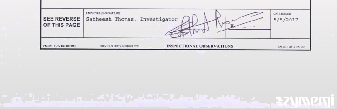 Satheesh Thomas FDA Investigator