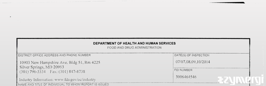 FDANews 483 Symbiotica Speciality Ingredients, Sdn. Bhd. Jul 10 2014 top