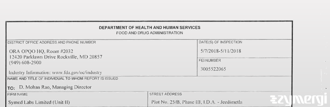 FDANews 483 Symed Labs Limited (Unit II) May 11 2018 top