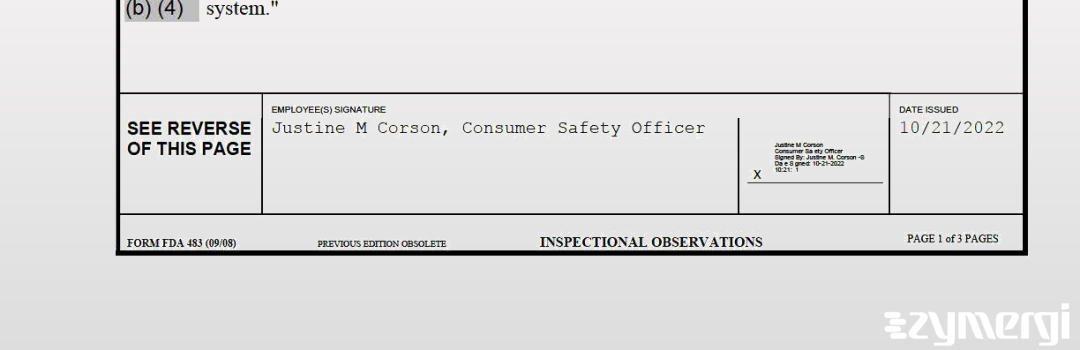 Justine M. Corson FDA Consumer Safety Officer 